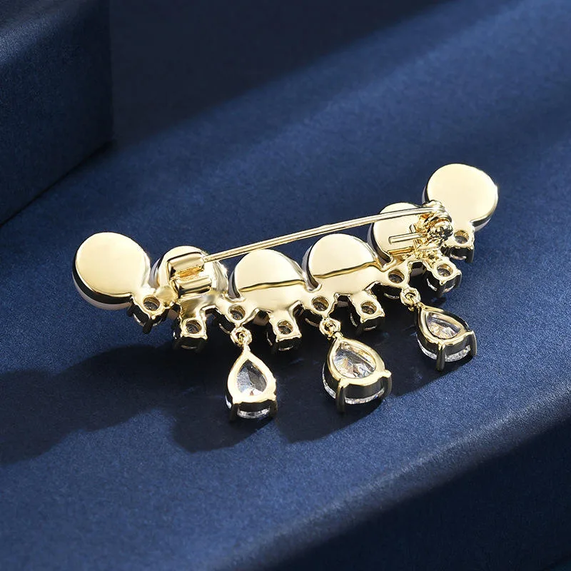 Fashion Pearl Tassel Pendant Brooch for Women Men Exquisite Coat Suit Lapel Pin, Anti-Exposure Dress Clip for Wedding Party view 2
