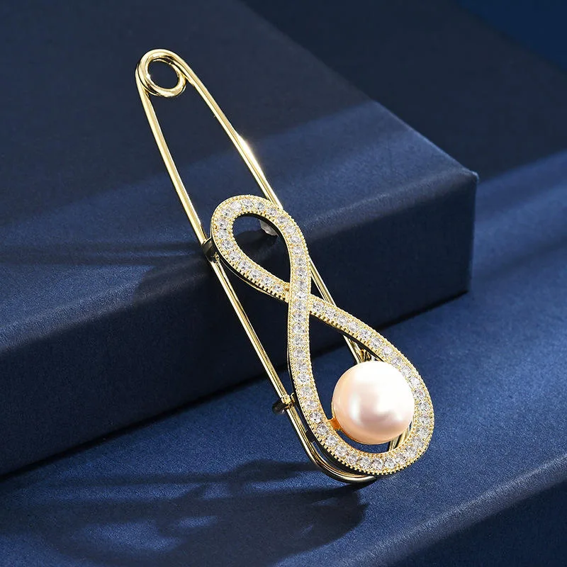 Freshwater Pearl Large Brooch for Women Men High-End Cardigan Clasp Shawl Pin Fixed Button Brooch for Parry Wedding