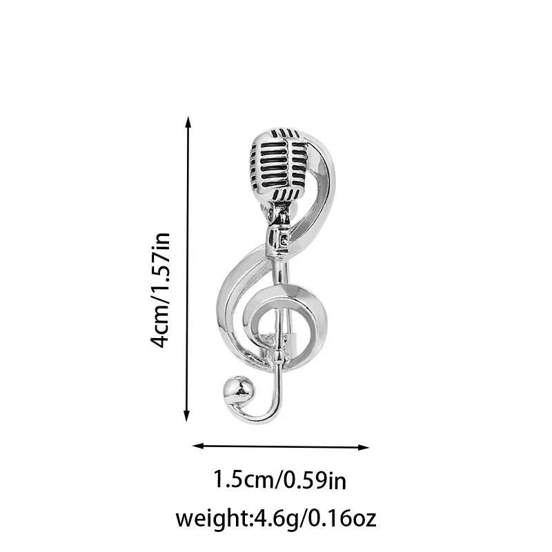 Fashionable Unique Creative Microphone Musical Note Brooch Niche Design Gold Plated Unisex Gift Party Lapel Pin Accessory view 3