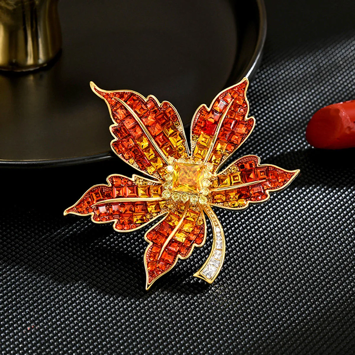 High-End Luxury Women's Blue Maple Leaf Brooch Pins Vintage Exquisite Copper Jewelry Natural Crystal Silver Plated Accessories view 3