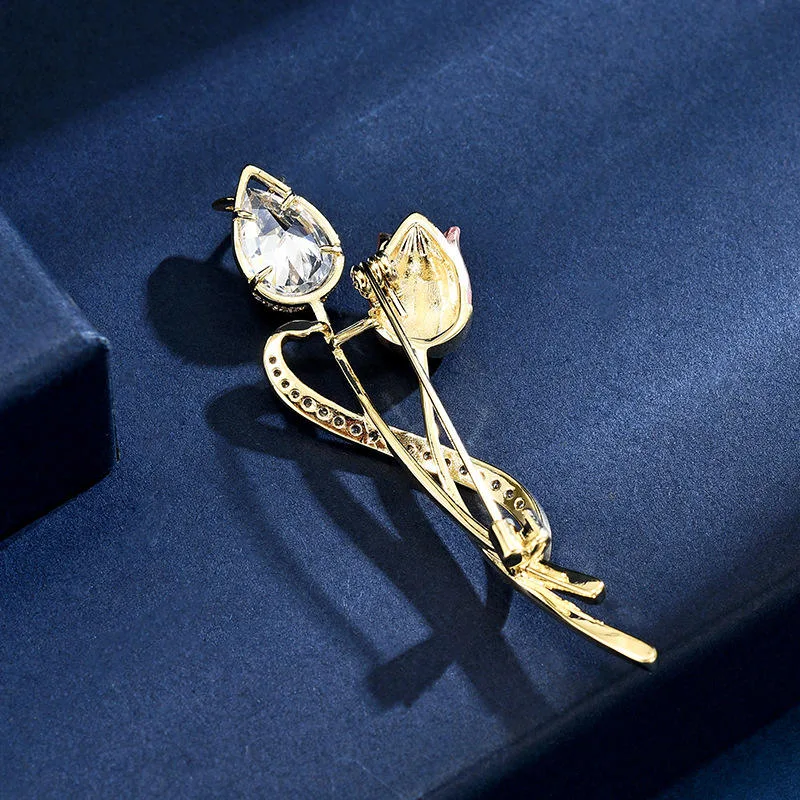 Pink Tulip Fashion Brooch for Women Elegant Luxury Floral Pin Jewelry for Sweater Suit Wedding Jewelry Anti-Exposure Pin view 2