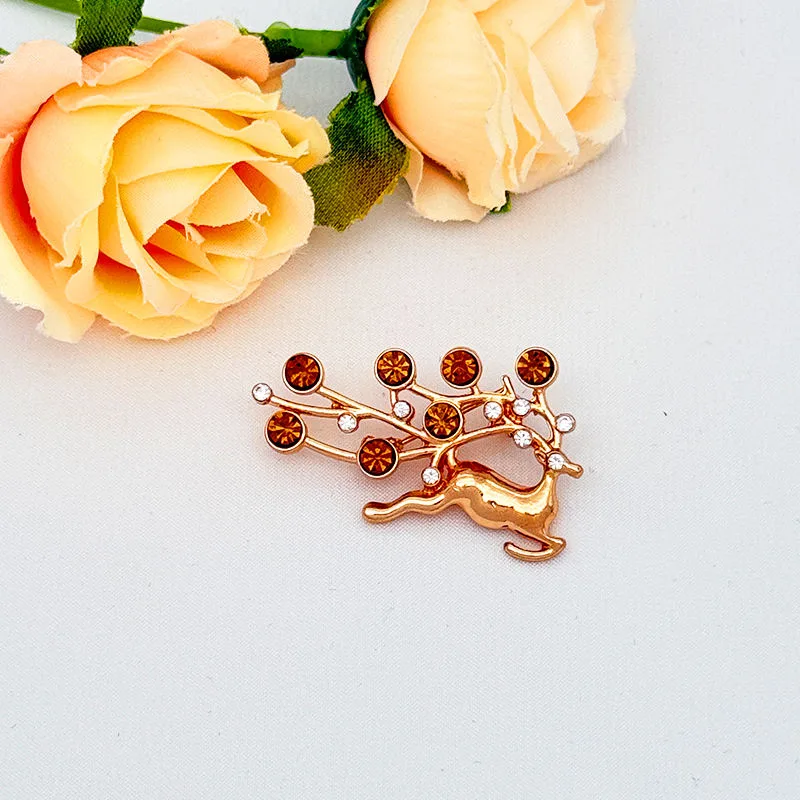 New Christmas Reindeer Alloy Brooch Pins Gold Plated with Rhinestone Inlay-Luxurious High-End Design for Gift & Party view 3