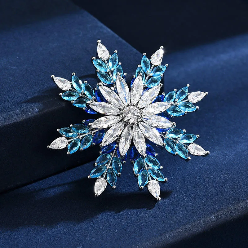 Unique Snowflake Fashion Brooch Color Zircon Elegant Jewelry Pin for Women Wholesale Fine Jewelry for Wedding Party