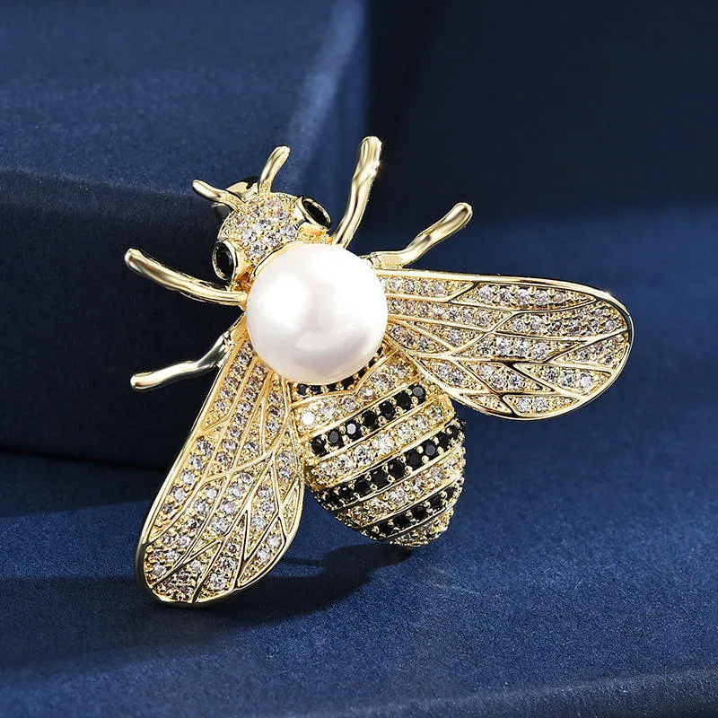 Pearl Bee Brooch for Women Men High-End Exquisite Cute Unique Design Fashion Lapel Pin for Party Gift Wedding