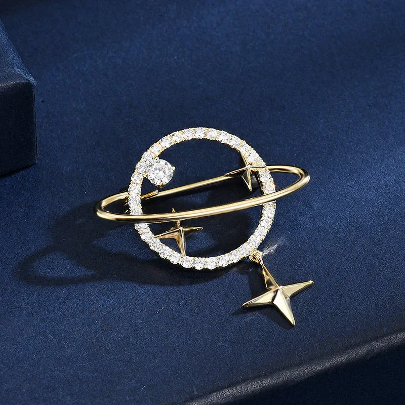 Planet Pendant Brooch Anti-Exposure Pin Clip Accessory for Women Men Wholesale Fine Jewelry for Wedding Party
