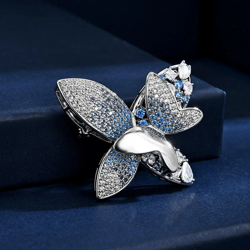 Blue Butterfly Fashion Brooch Full Rhinestone Elegant Coat Accessories for Women Men Wholesale Fine Jewelry for Gift Wedding