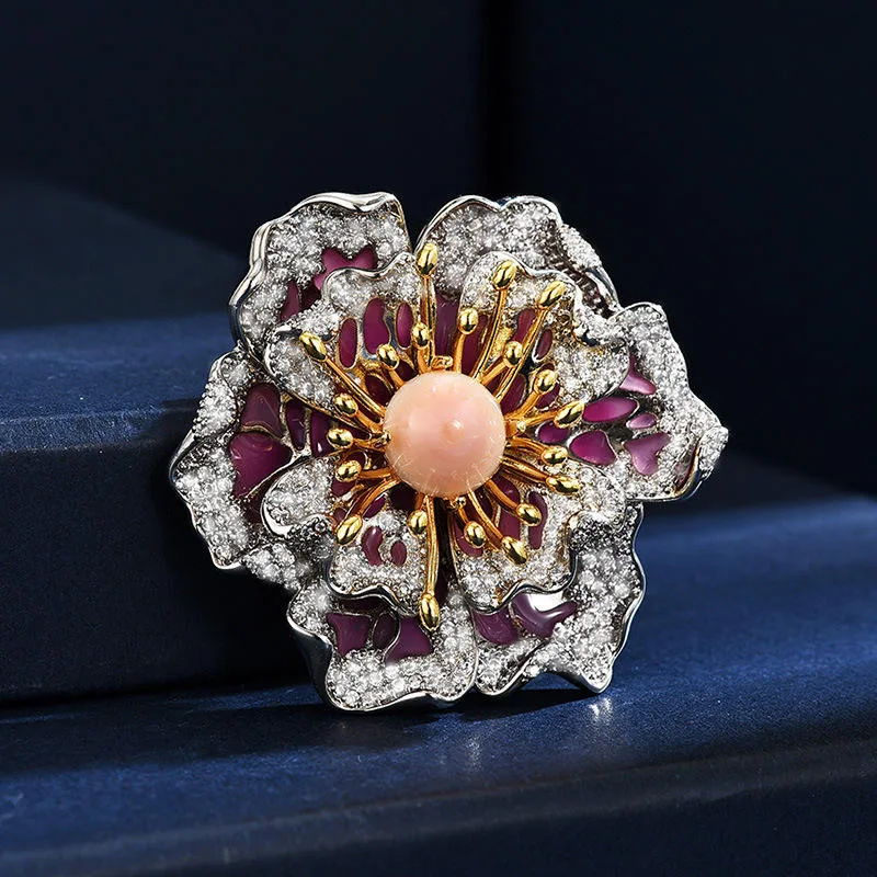 Peony Flower Brooch Pin Elegant Queen Style Outfit Accessory Fashion Brooch for Women Wholesale Fancy Jewellery for Ladies Men