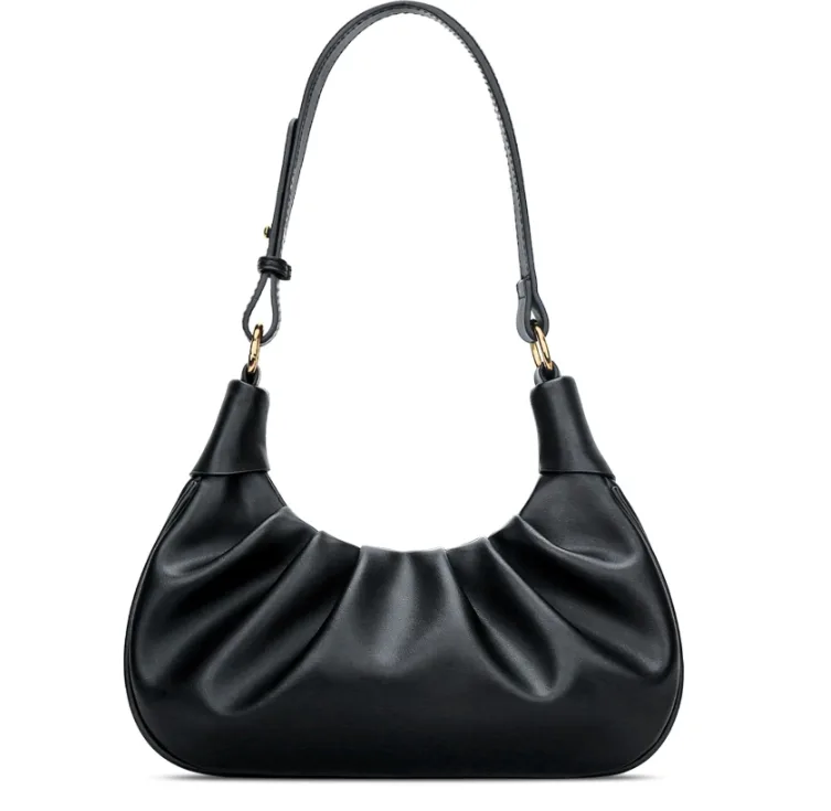 Elegant Ruched PU Leather Hobo Bag for Women Adjustable Strap Daily Use Shoulder Bag