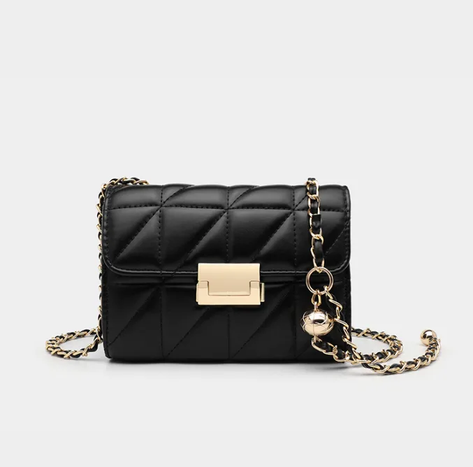 Women's Quilted PU Leather Crossbody Bag with Chain Strap Mini Square Shoulder Purse