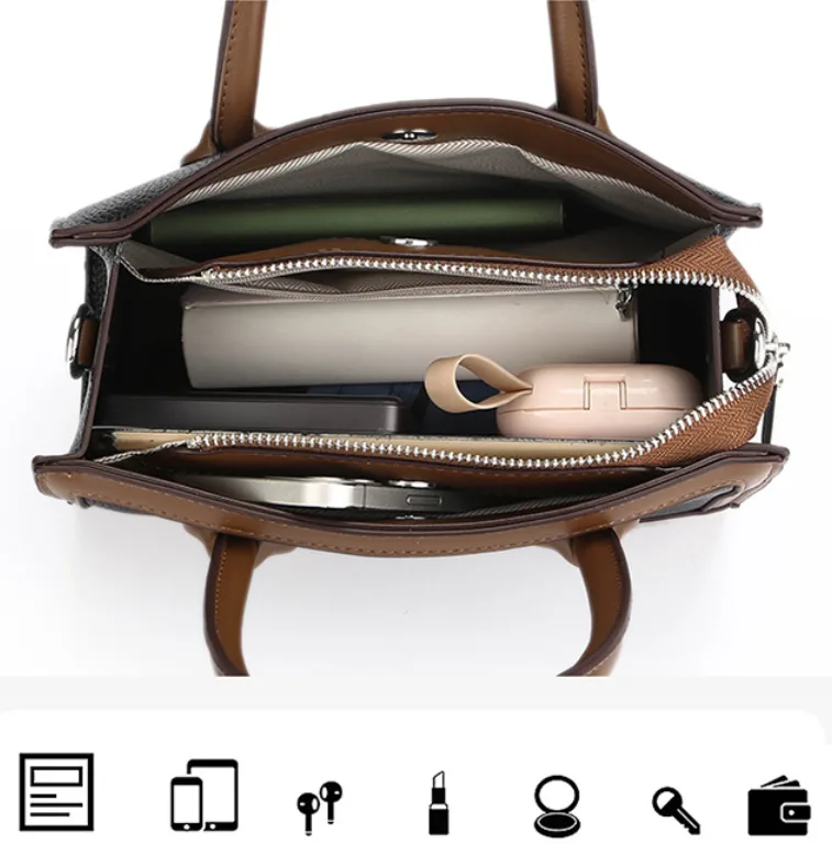 Women's PU Leather Tote Bag Large Capacity Color Block Handbag Crossbody Shoulder Bag Casual Commuter view 3