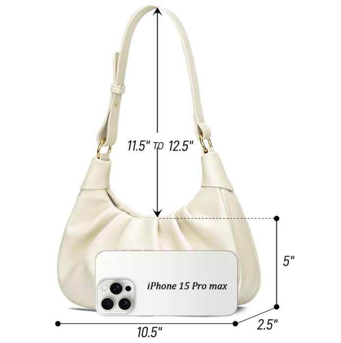 Elegant Ruched PU Leather Hobo Bag for Women Adjustable Strap Daily Use Shoulder Bag view 3