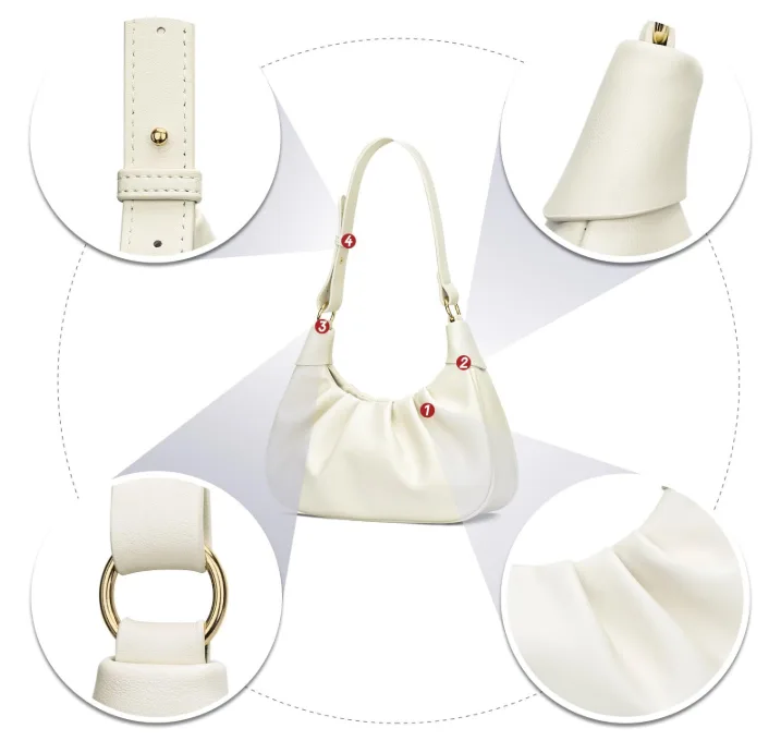 Elegant Ruched PU Leather Hobo Bag for Women Adjustable Strap Daily Use Shoulder Bag view 2