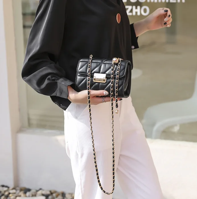 Women's Quilted PU Leather Crossbody Bag with Chain Strap Mini Square Shoulder Purse view 3