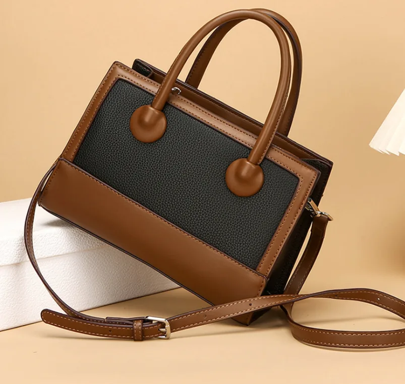 Women's PU Leather Tote Bag Large Capacity Color Block Handbag Crossbody Shoulder Bag Casual Commuter