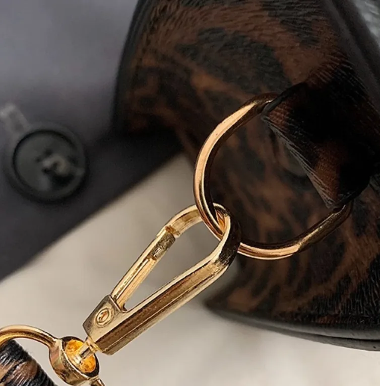 Leopard Print PU Leather Mini Top Handle Bag Envelope Style Crossbody Purse with Gold Bar Detail view 2
