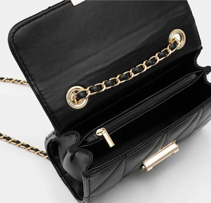 Women's Quilted PU Leather Crossbody Bag with Chain Strap Mini Square Shoulder Purse view 2