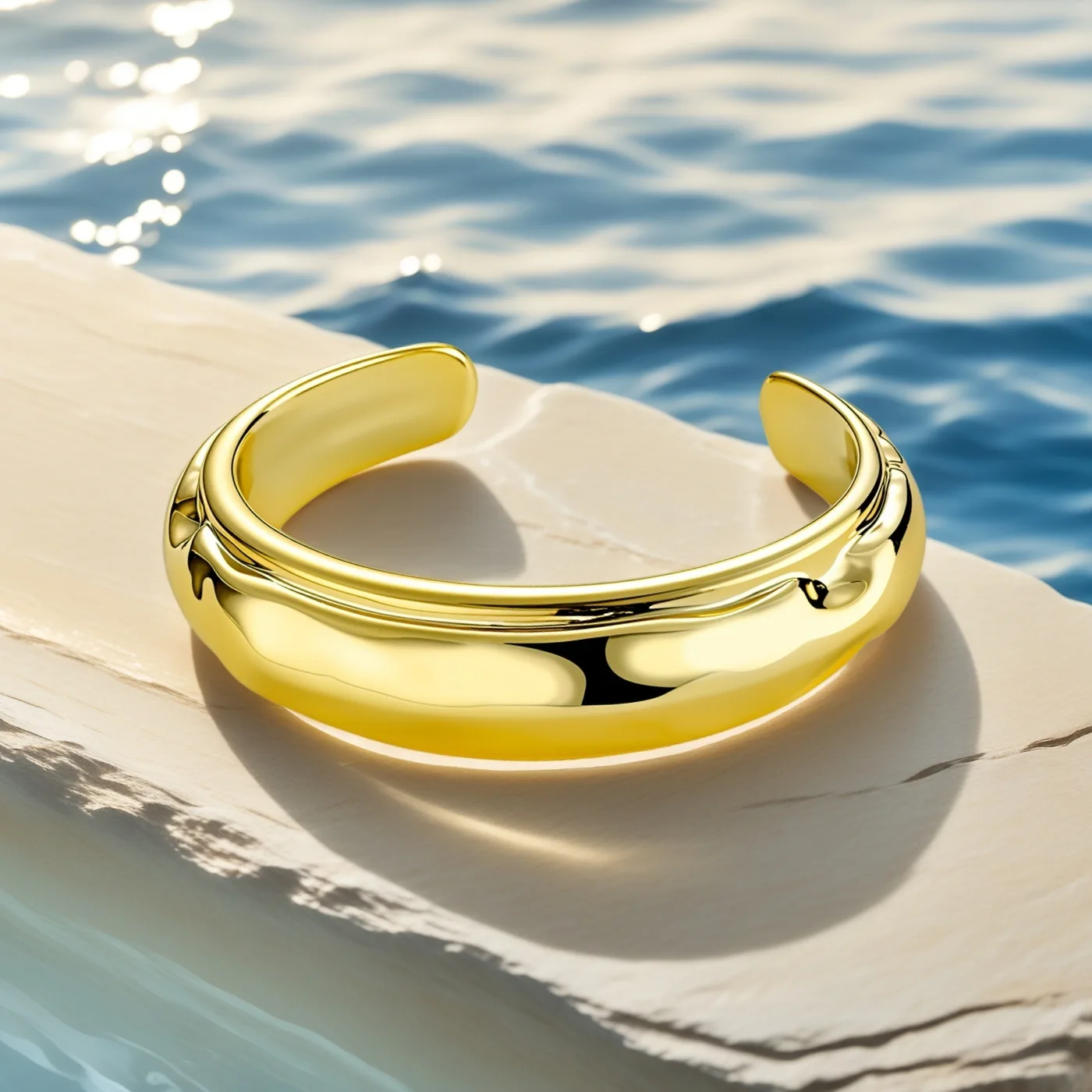 Factory Low MOQ Minimalist Smooth Gold Plated Alloy Jewelry Wide Bangles Opening for Jewelry for Daily Wear Simple view 3