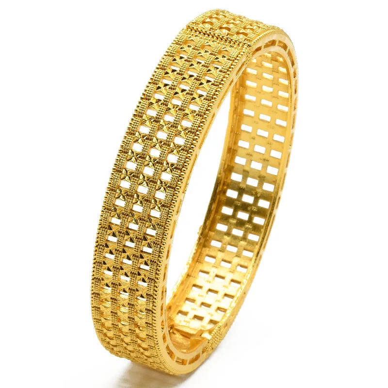 Women's Wholesale Custom Jewelry Brass Gold Plated Chunky Fashion Bracelets & Bangles High Quality Luxury Hollow Pattern Bangles view 3
