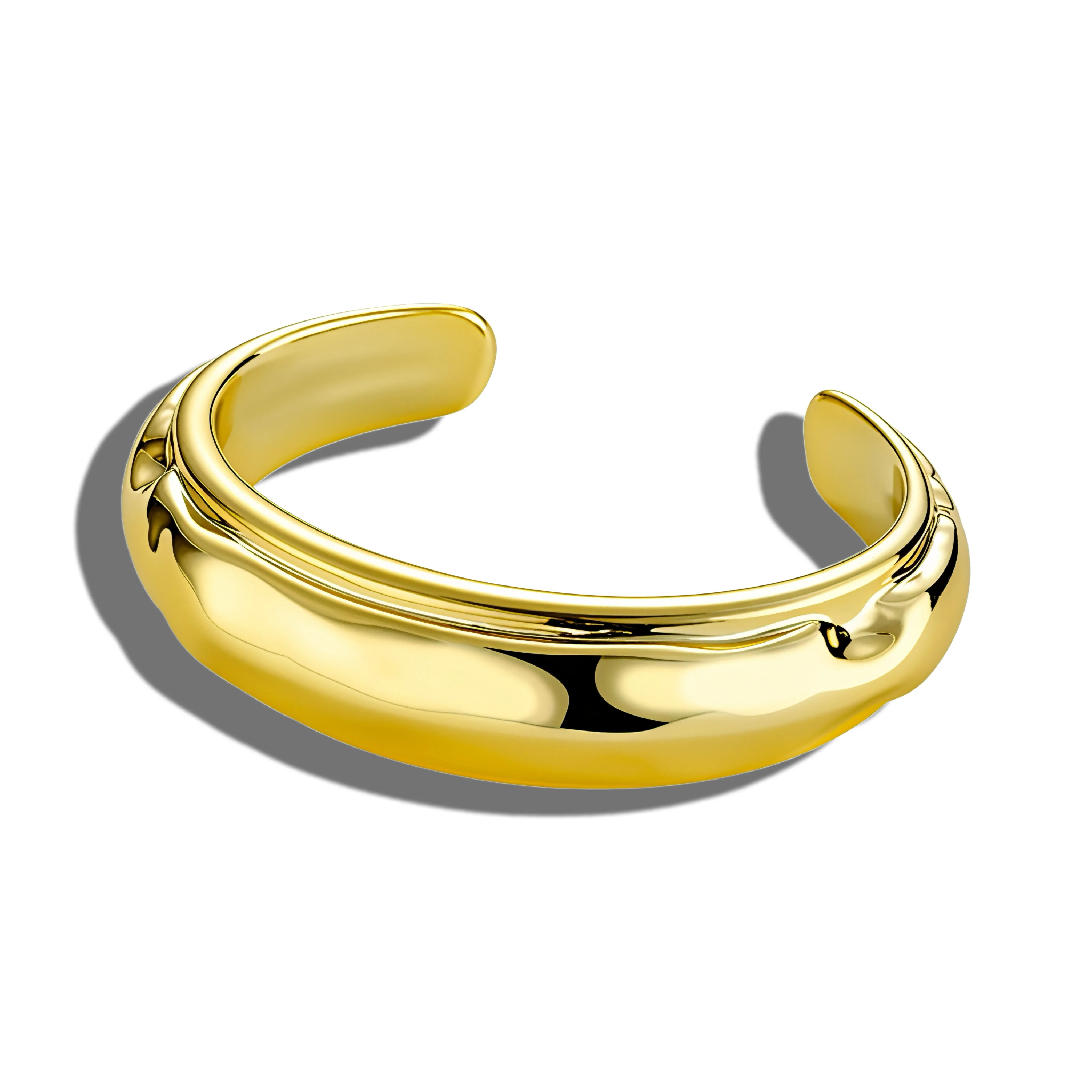 Factory Low MOQ Minimalist Smooth Gold Plated Alloy Jewelry Wide Bangles Opening for Jewelry for Daily Wear Simple view 2