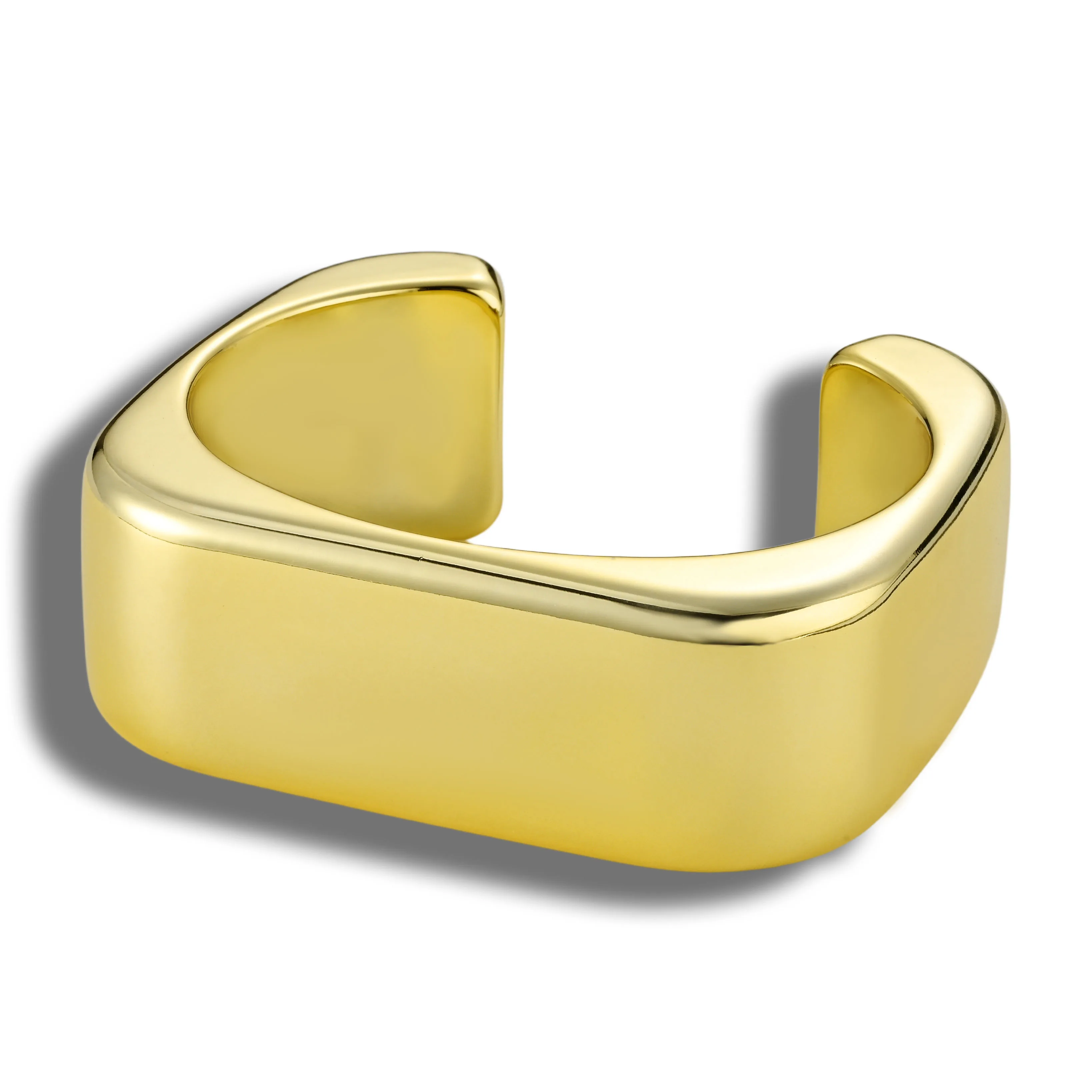 Wholesale Jewelry Minimalist Smooth Gold Plated Stainless Steel Wide Bangle Curved Opening for Jewelry for Daily Wear Simple view 3
