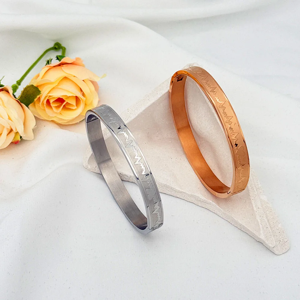 Hiphop Classic Fashion Bangles Women Men Wholesale Electrocardiogram Line Heart Pattern Gold Plated Stainless Steel Jewelry view 3