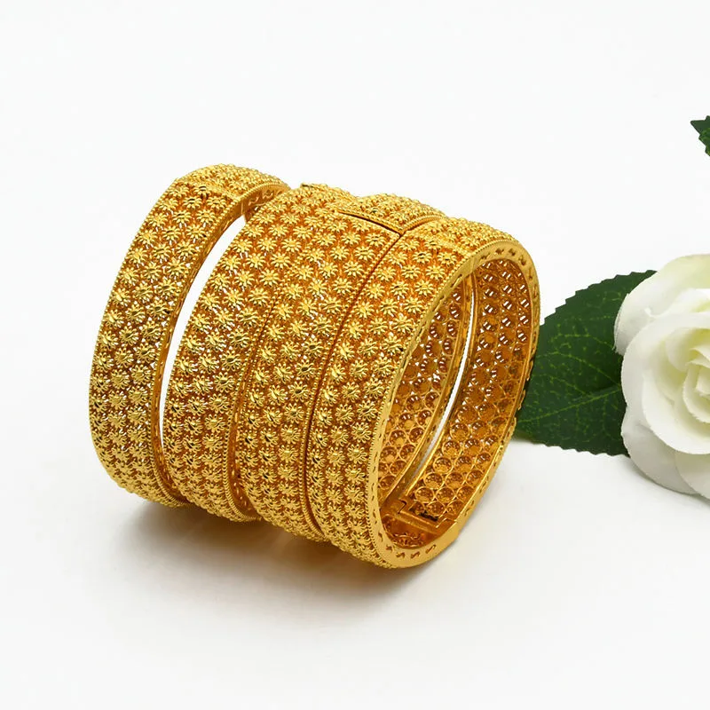 High Quality Fashion Brass Alloy Jewelry Vintage Gold Plated Bracelet Luxury Flower Geometry Hollow Pattern Bangles for Women view 2