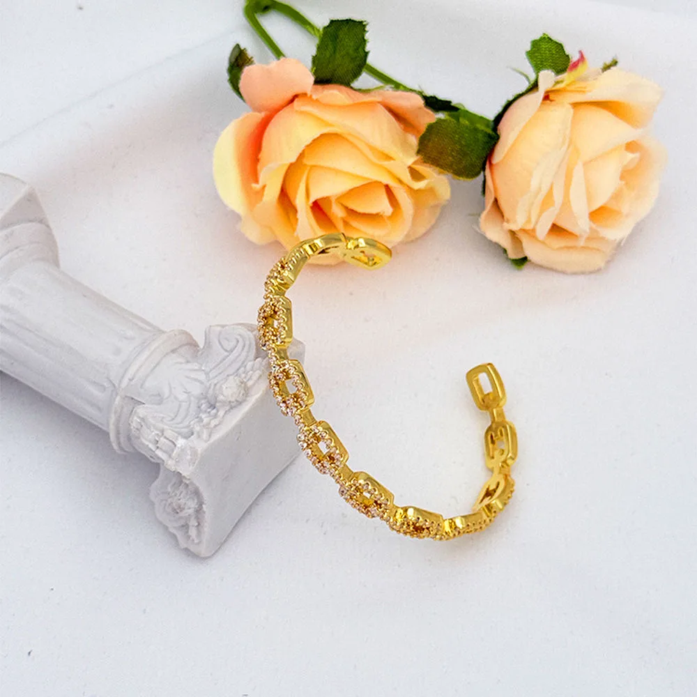 Wholesale Gold Color Full with Zircon Twisted Rope CZ Open Cuff Bangle Chunky Fashion Bracelets Wedding Jewelry for Women Gift view 3