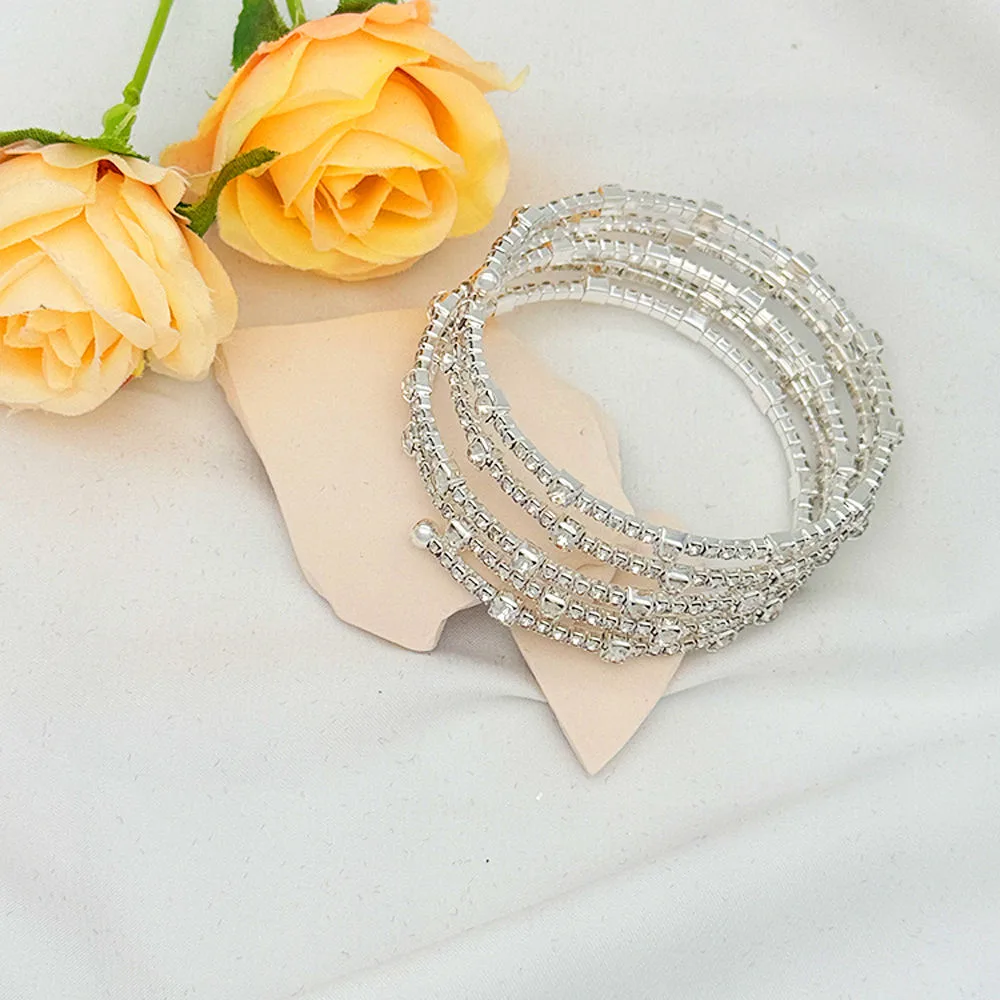 Women New Luxury Fashion Multilayer Diamond Surrounded Silver Shiny Bangles Imitation Pearl Temperament Female Cuff Bracelet