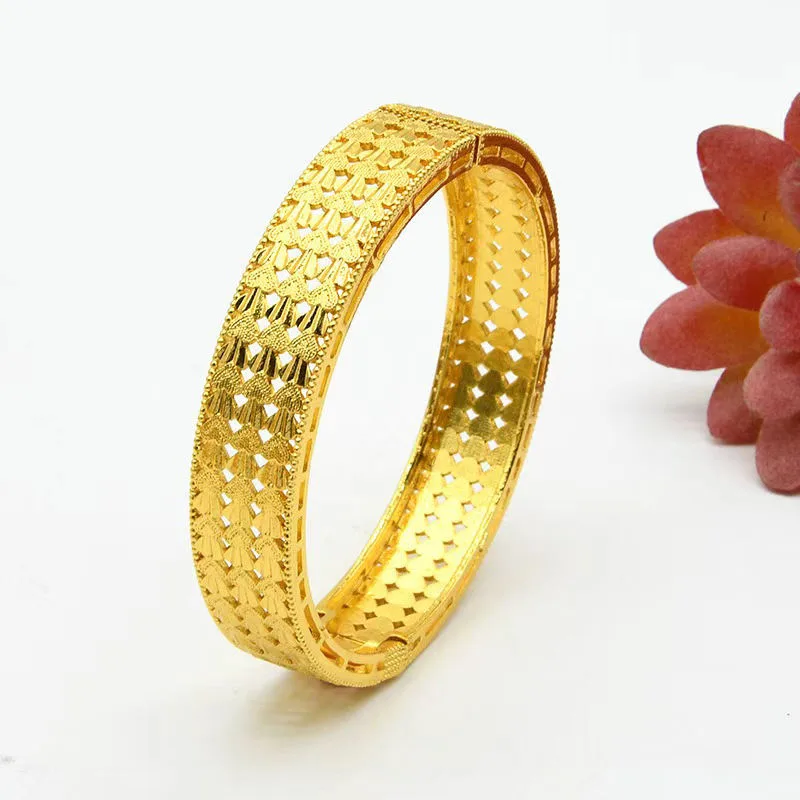 Women's Wholesale Custom Jewelry Brass Gold Plated Chunky Fashion Bracelets & Bangles High Quality Luxury Hollow Pattern Bangles view 2