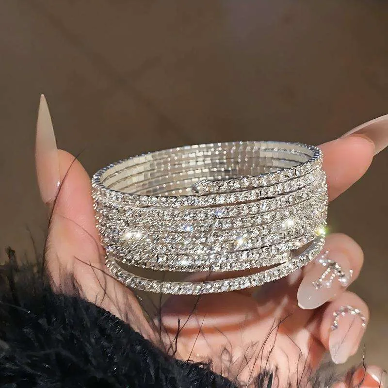 Luxury Fashion Bracelet Multi-layer Stacked Women Jewelry Silver Shining Starry Sky Temperament Cuff Bangles for Gift view 3