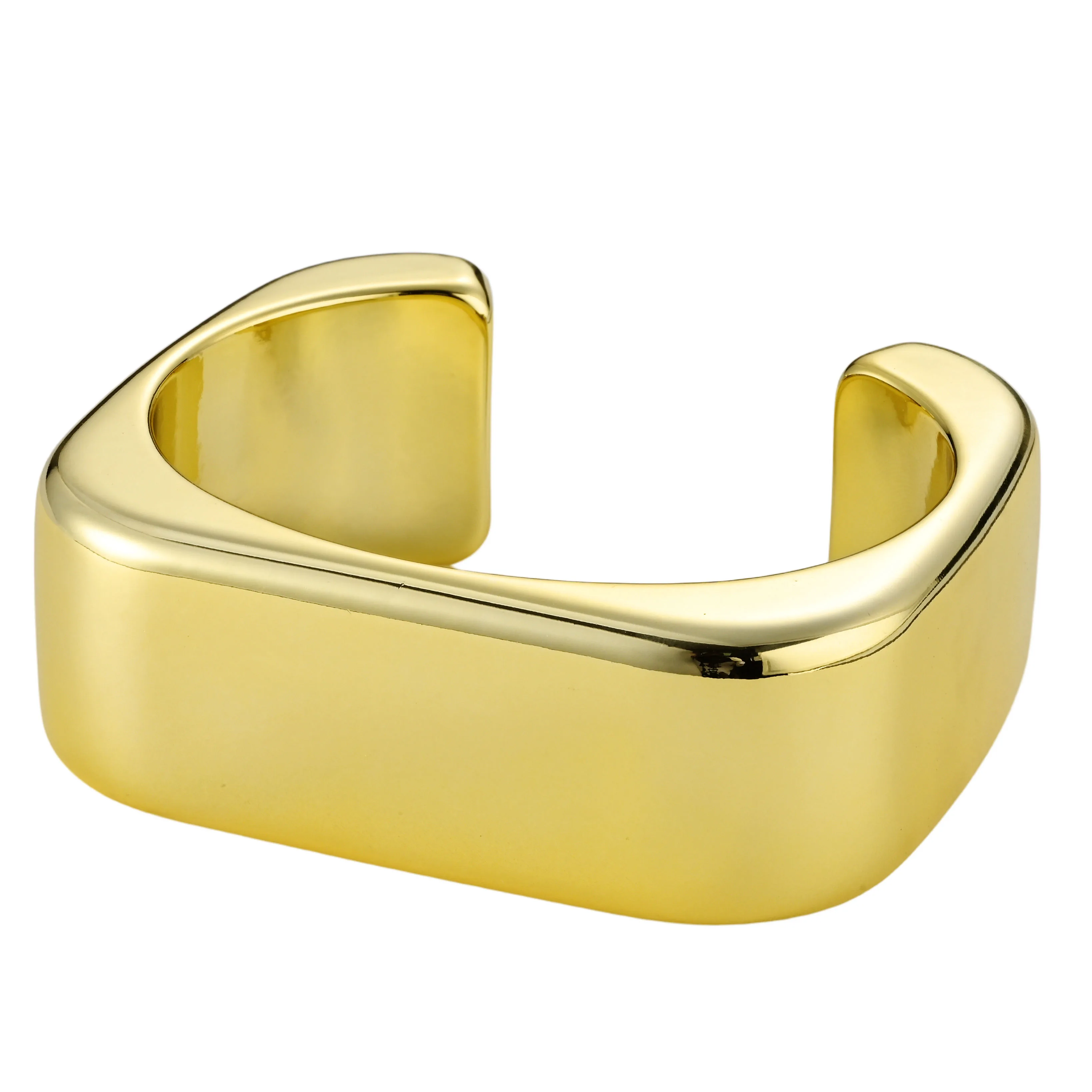 Wholesale Jewelry Minimalist Smooth Gold Plated Stainless Steel Wide Bangle Curved Opening for Jewelry for Daily Wear Simple view 2