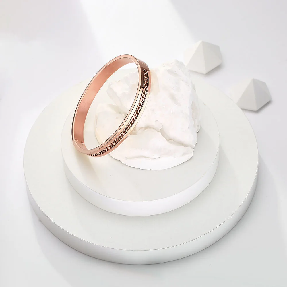 Wholesale Custom Classic Fashion Hiphop Luxury Pattern Silver Bangles Rose Gold Plated Stainless Steel Jewelry for Men Boy view 3