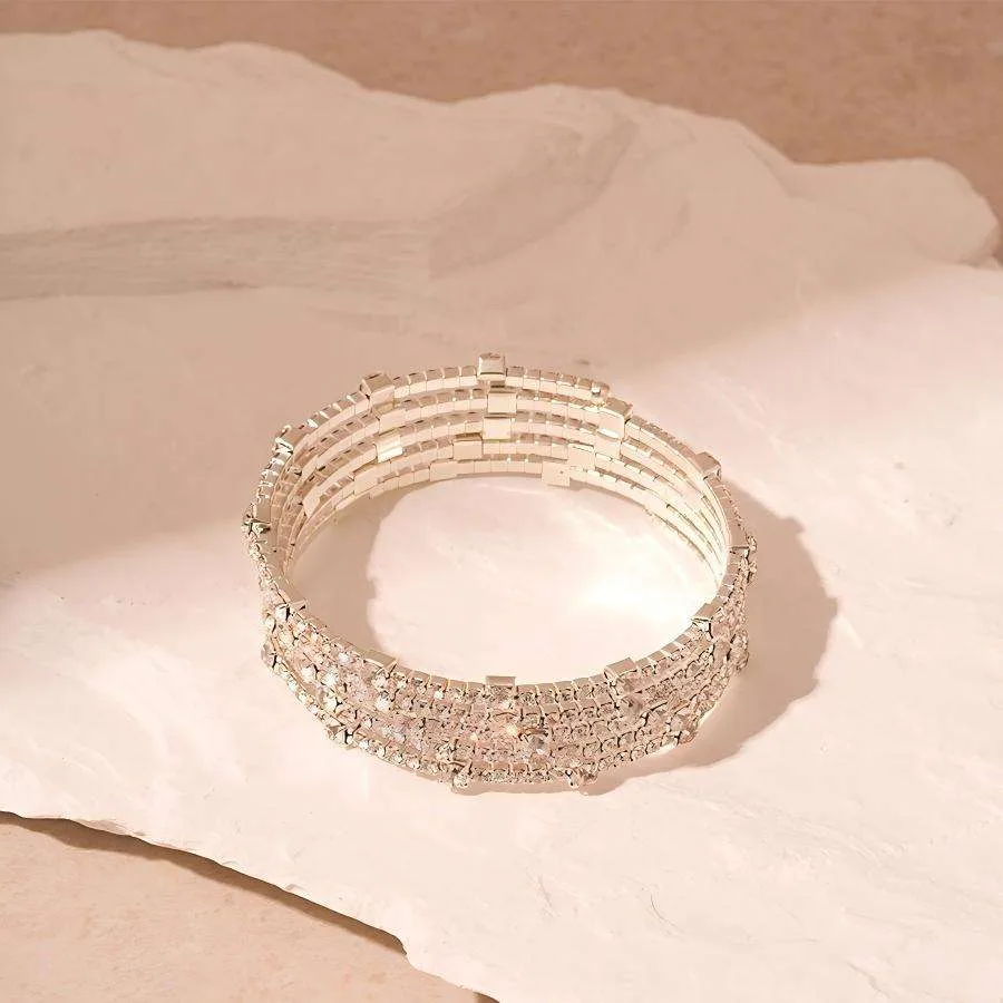 Women New Luxury Fashion Multilayer Diamond Surrounded Silver Shiny Bangles Imitation Pearl Temperament Female Cuff Bracelet view 3