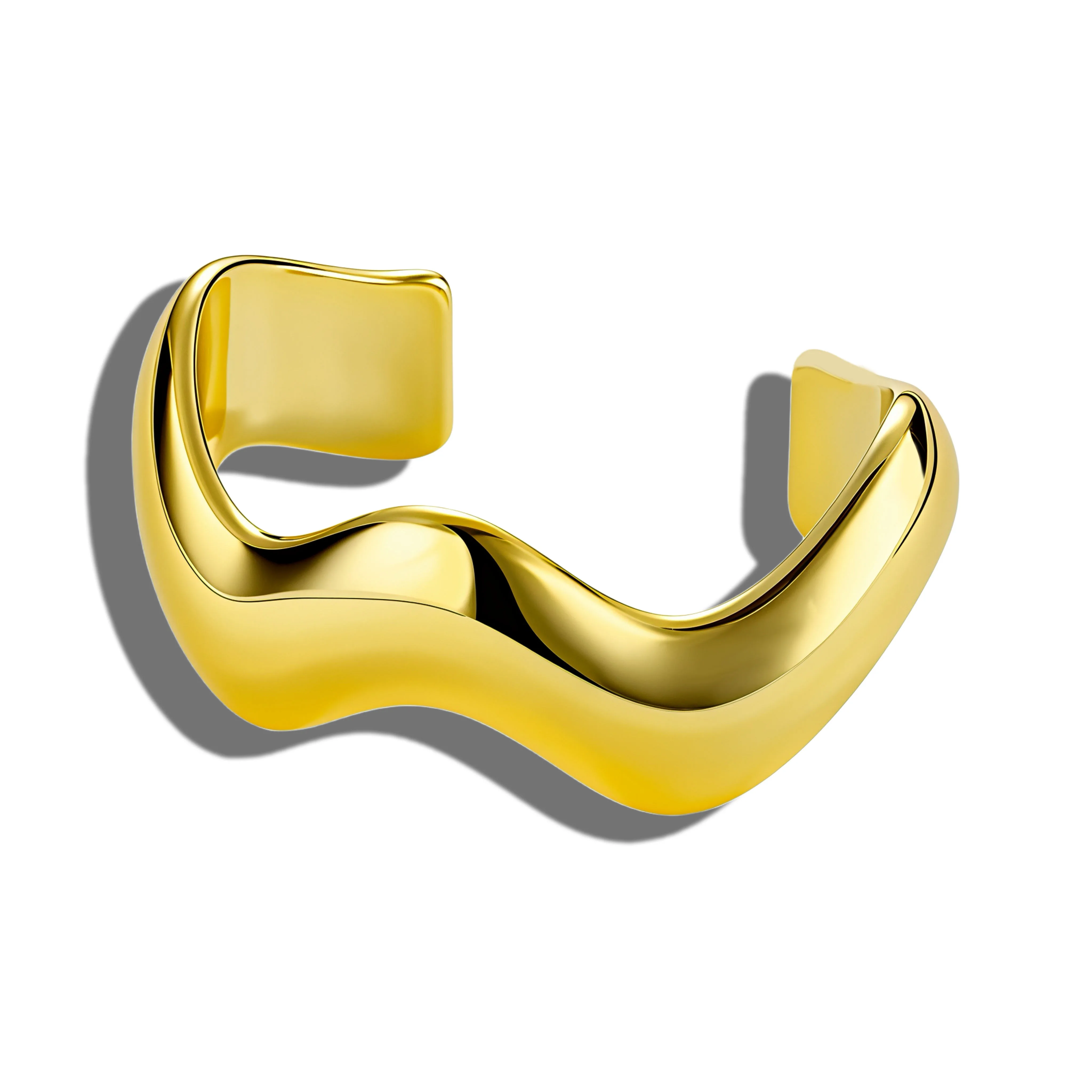Low MOQ Wholesales Statement Adjustable Golden Plated Retro Wave Design Cuff Glossy Bangles Jewelry for Women Bracelet view 2