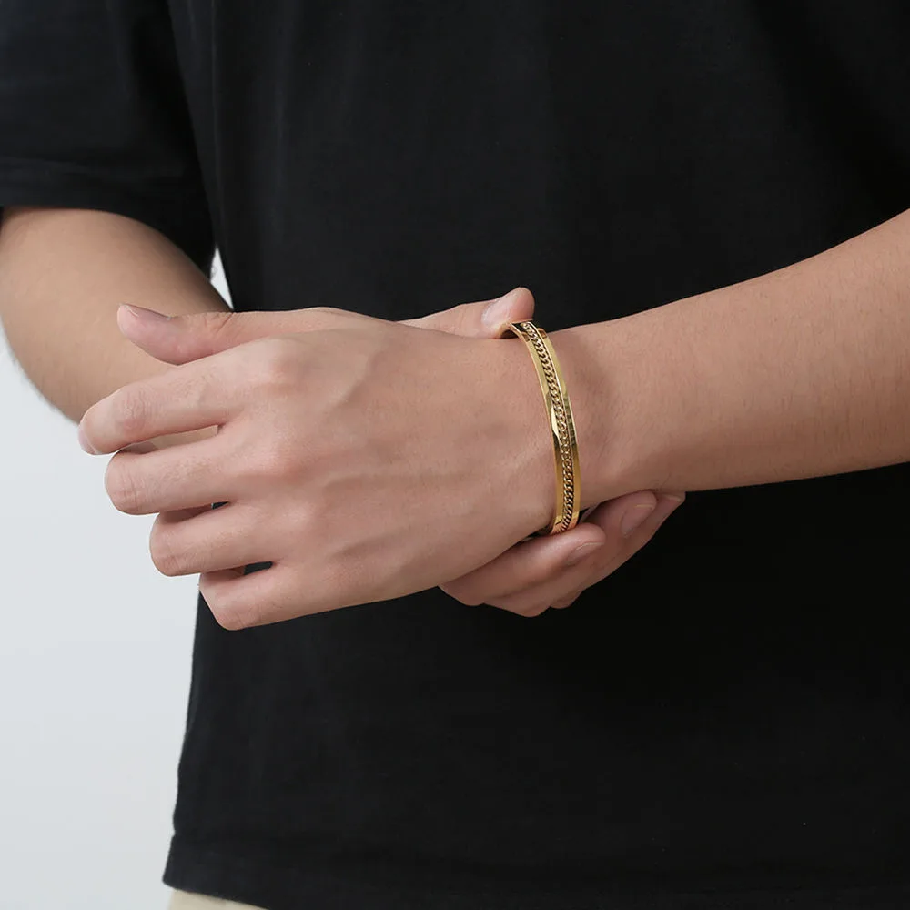Wholesale Custom Classic Fashion Hiphop Luxury Pattern Silver Bangles Rose Gold Plated Stainless Steel Jewelry for Men Boy