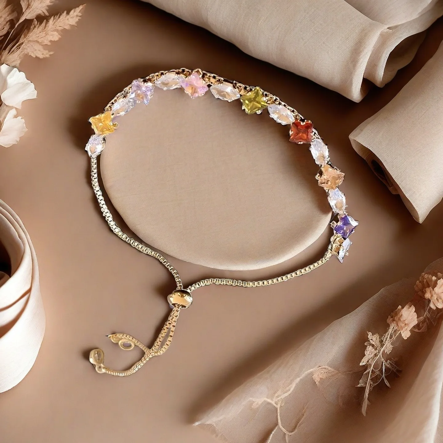 Wholesale Women Fashion Charms Bracelets Zircon Adjustable Chain Bracelet Tennis Colorful Gold Plated Copper Jewelry for Gift view 2