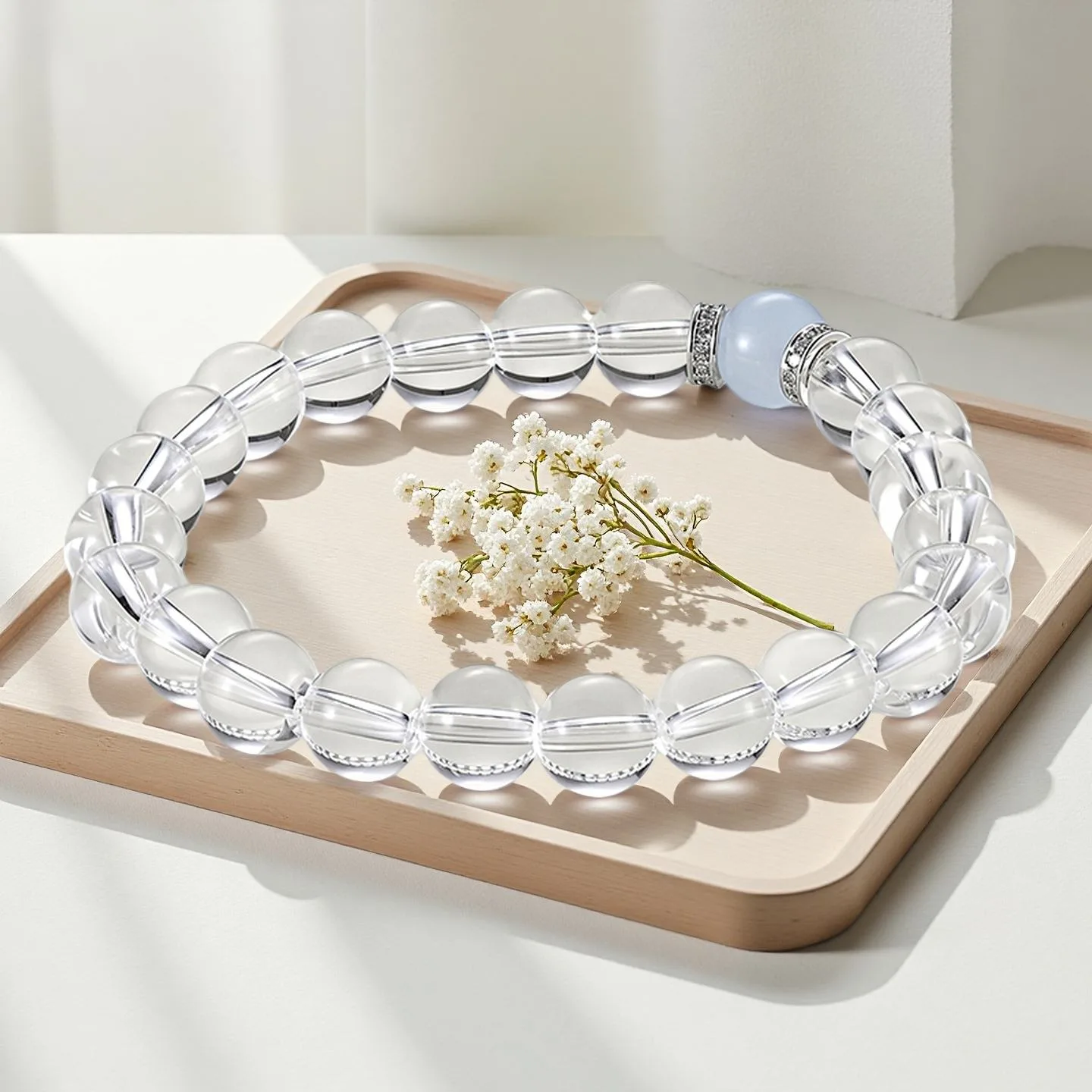 Muxcor Natural White Crystal Bead Single Circle Bracelet Fashionable Simple Design Trendy Lucky Unisex Jewelry Anniversary view 3