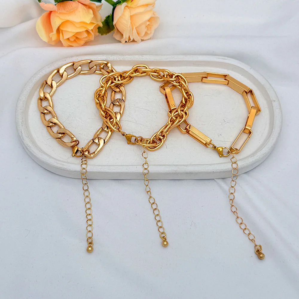 Wholesale Fashion Jewelry Gold Plated Chain & Link Stainless Steel Bracelets Classic Women Men Bracelet for Daily Party view 2