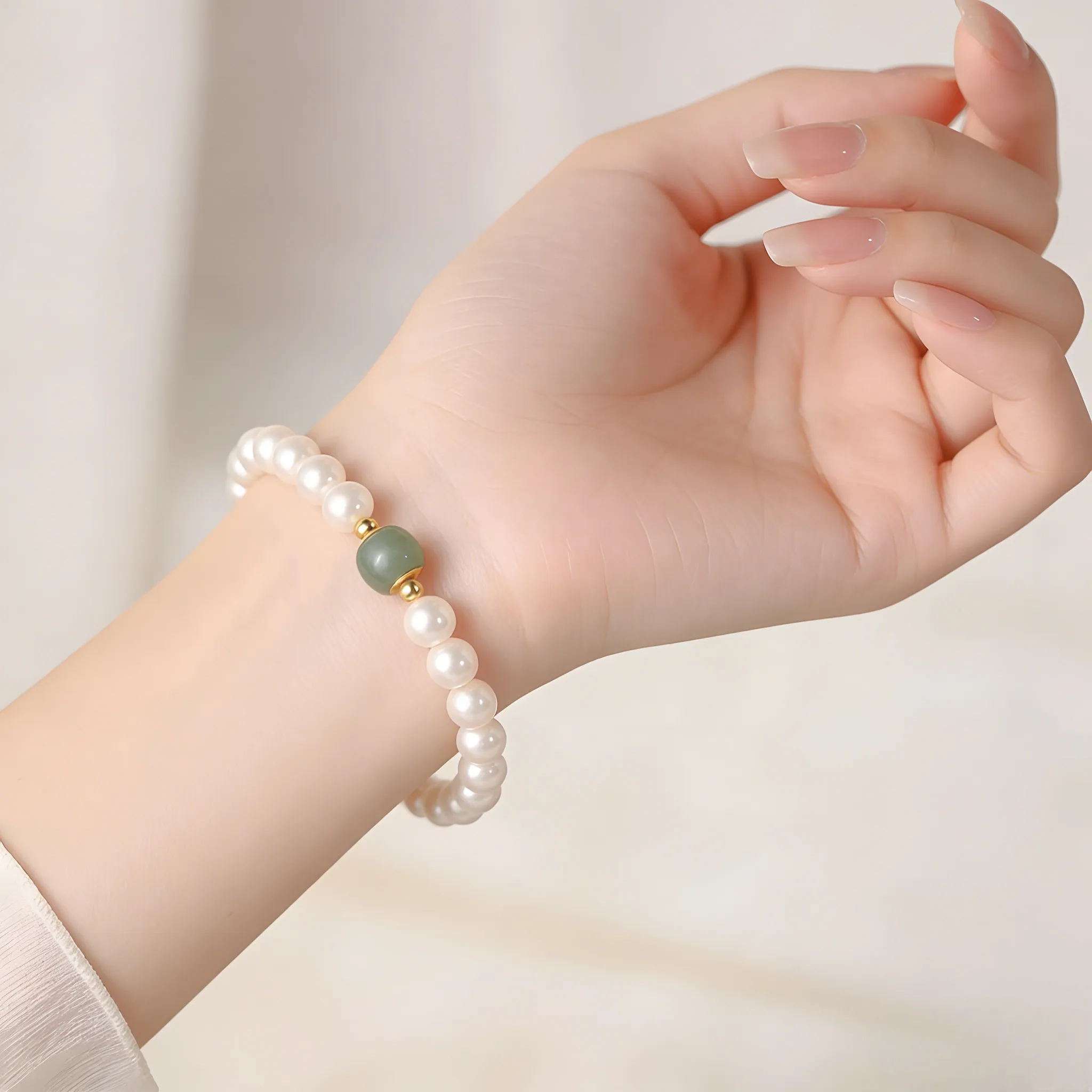 Muxcor Fashion Imitation Pearl Beaded Bracelets for Women Jade Bead Wedding Jewelry Bridal Bridesmaid Daily Valentine Gift