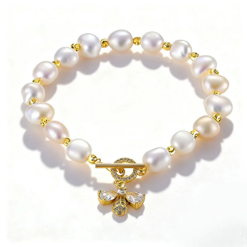 Muxcor Pink Imitation Pearls Gold Plated Copper Alloy Jewelry Fashion Chain & Link Bracelets Fancy Jewellery for Ladies