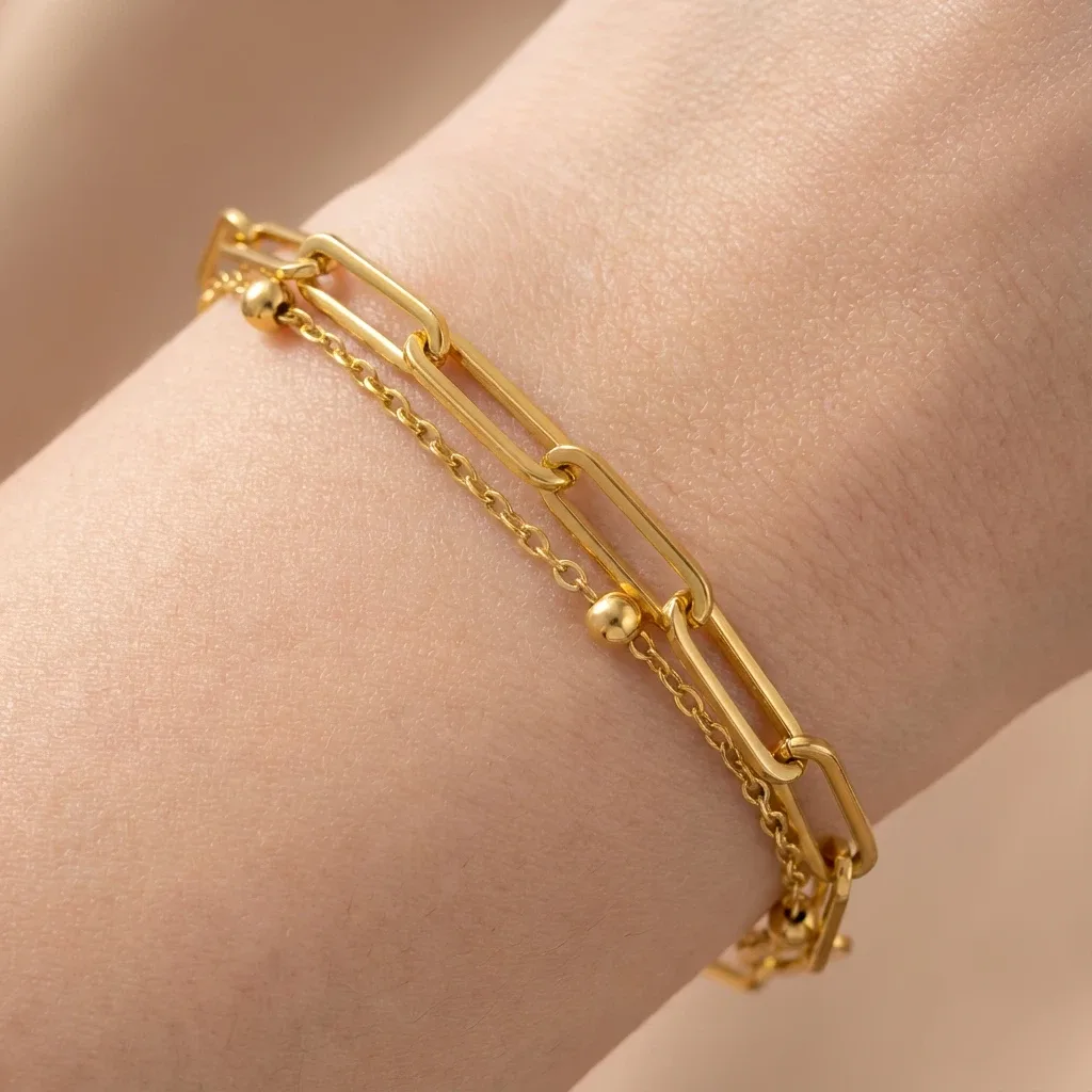 Personality Paper Clip Titanium Steel Women Men Hiphop Gold Plated Stainless Steel Jewelry Fashion Chain & Link Bracelets