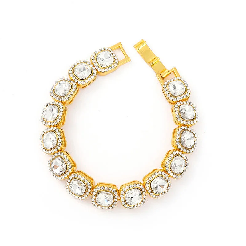 Fashion Jewelry Wholesale Red Rugby Bracelets Hip Hop Gold Plated Miami Cuban Bracelet Luxury Brilliant Bracelet for Women Men