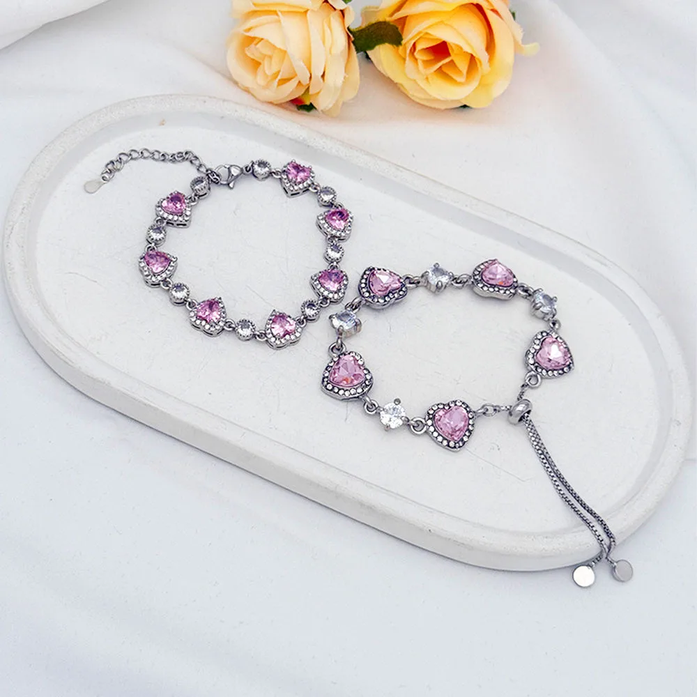 Luxury Copper Zircon Shining Bracelet with Full Diamond Pink Heart Trendy Fashion Custom Wedding Jewelry for Women Joias De Luxo view 3