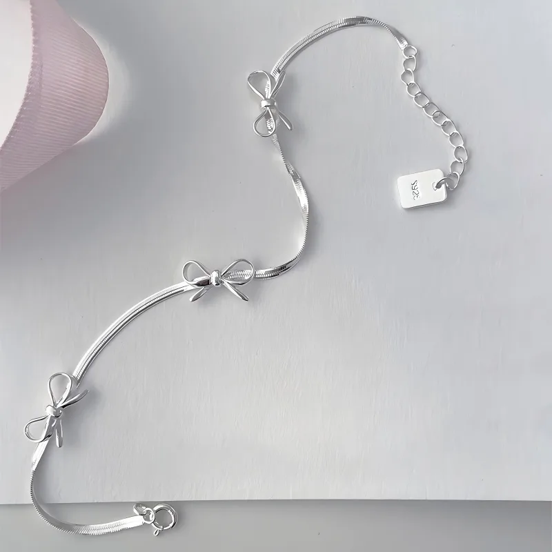Silver Bowknot Bracelet Women Elegant Ribbon Chain Design Delicate Fashion Charms Bracelets for Daily Wear Party Jewelry Gift