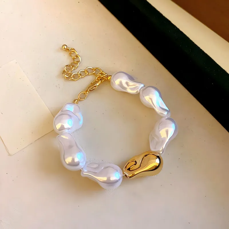 Woman's Custom Imitation Irregular Baroque Pearl Bracelet Beaded Gold Plated Alloy Bracelets Wedding Jewelry Fashion Jewellery