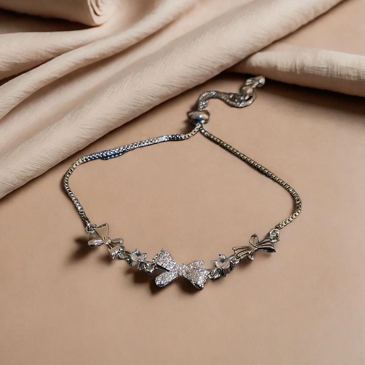 Custom Women's Tennis Charm Diamond Fashion Bracelet Gold Plated Copper Bowknot Jewelry Fancy Jewellery for Ladies view 2