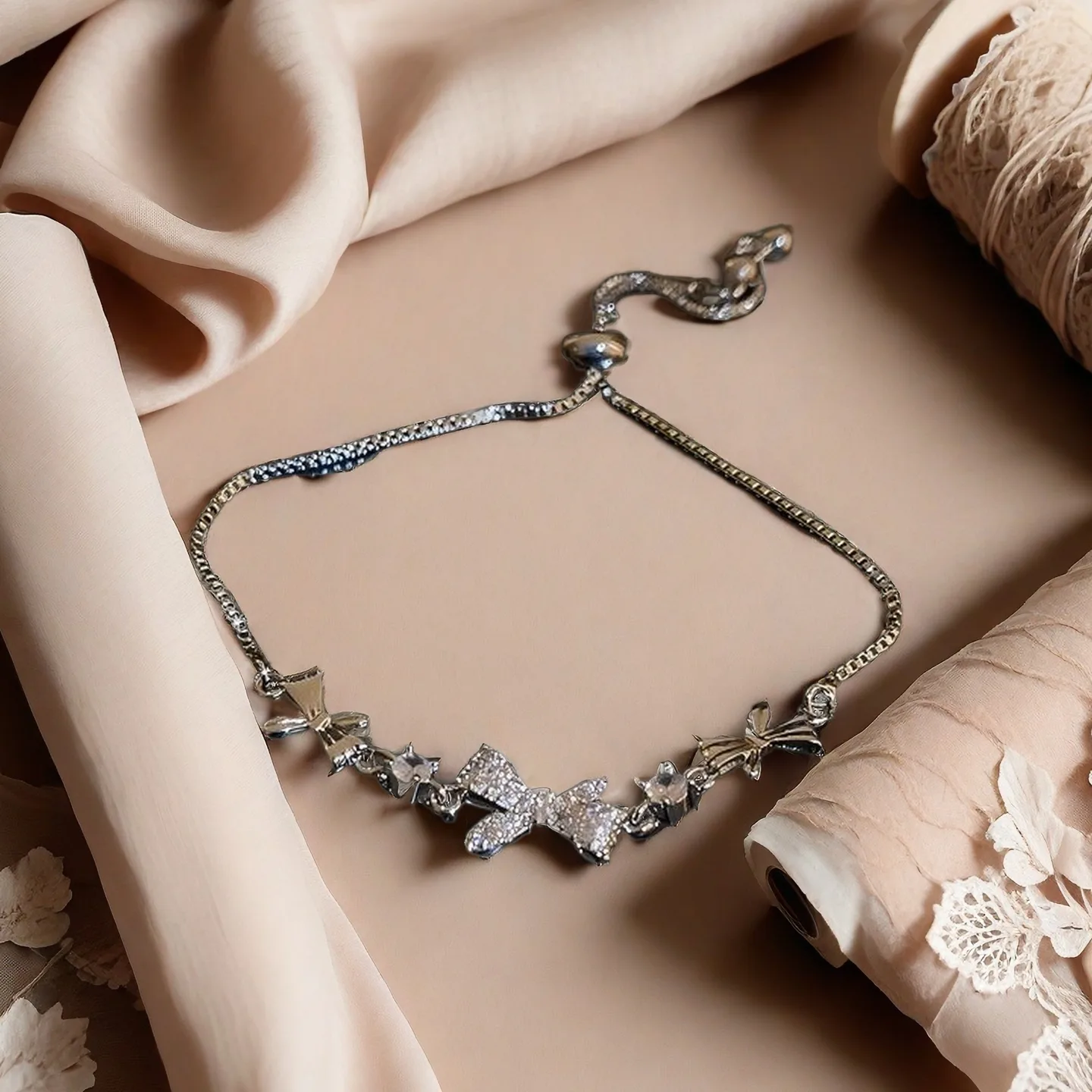 Custom Women's Tennis Charm Diamond Fashion Bracelet Gold Plated Copper Bowknot Jewelry Fancy Jewellery for Ladies view 3