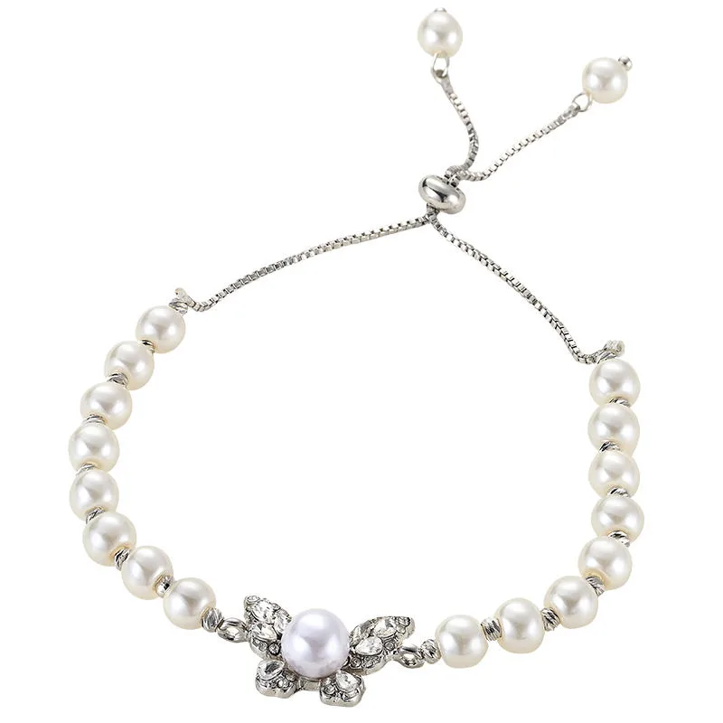 Factory Wholesale Butterfly Bracelets Adjustable Tennis Fashion Artificial Pearl Beaded Bracelet Wedding Jewelry for Women Girls view 3