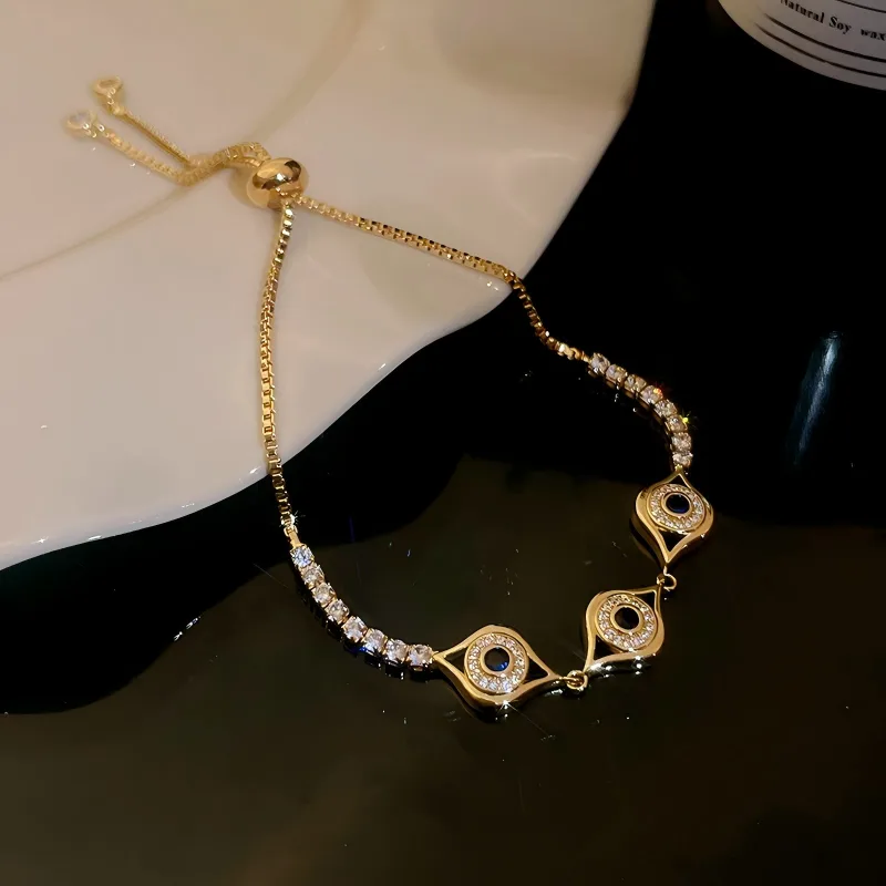Unisex Tennis Adjustable Eyes Trendy Chain & Link Bracelet Gold Plated Jewelry for Party