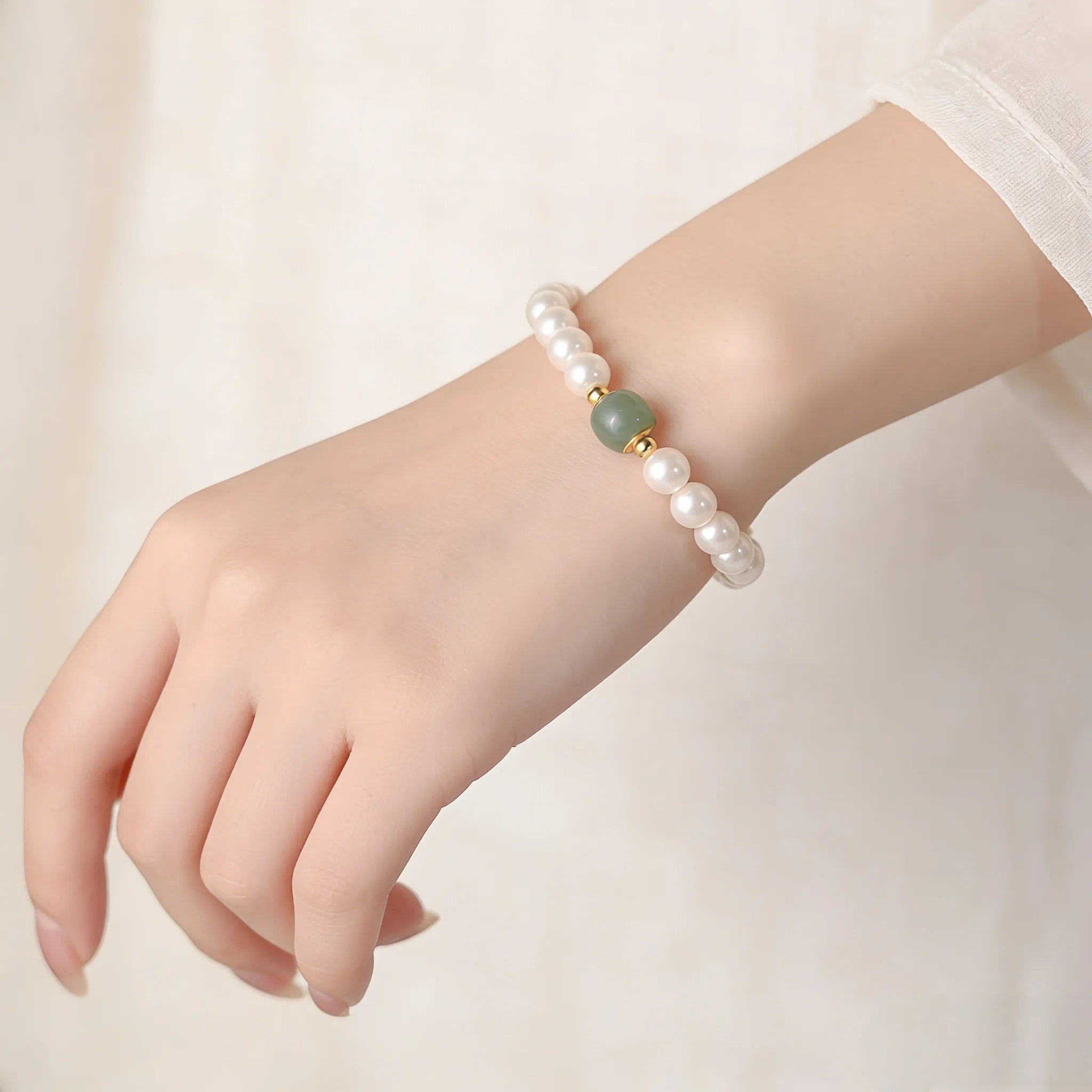 Muxcor Fashion Imitation Pearl Beaded Bracelets for Women Jade Bead Wedding Jewelry Bridal Bridesmaid Daily Valentine Gift view 3